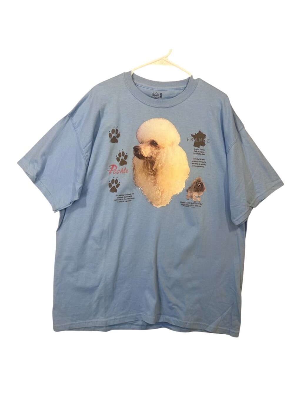 Poodle Graphic T-Shirt Blue Short Sleeve Dog Lovers Tee Fruit of the Loom Tag XL